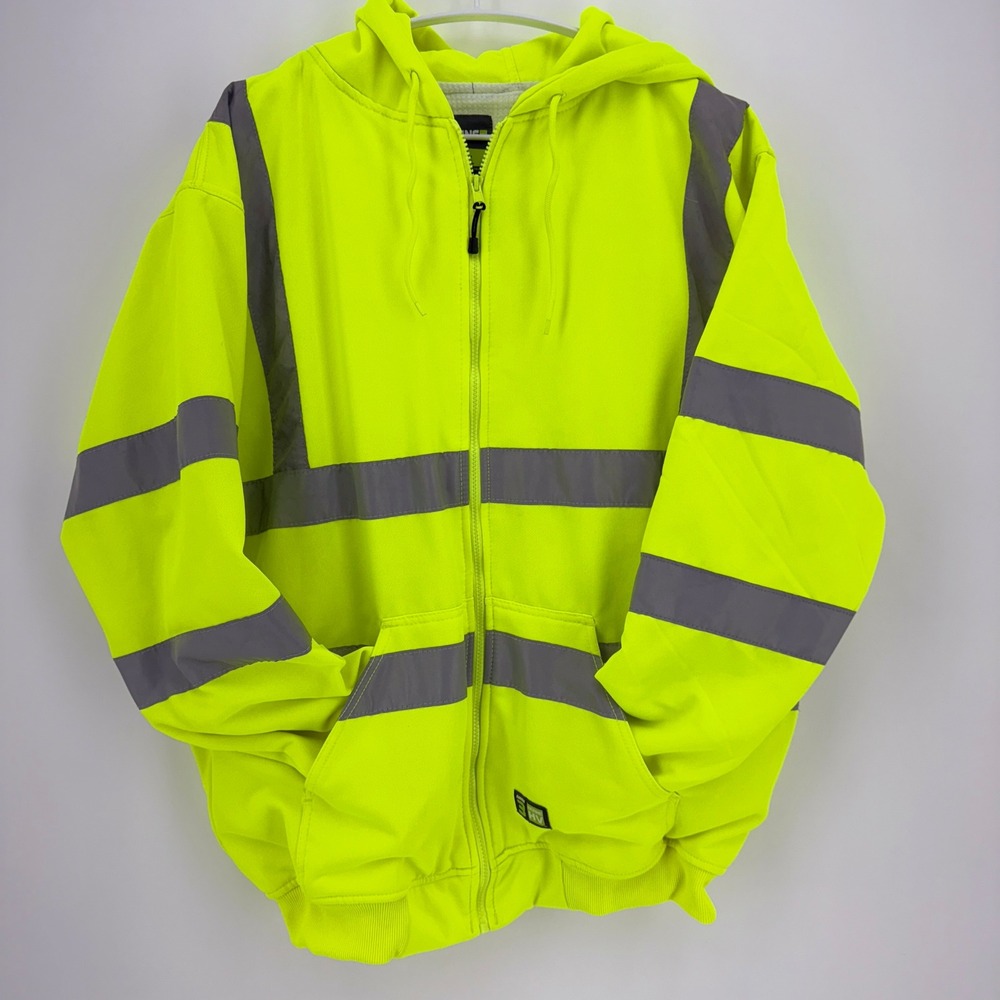Berne HV Hi Visibility Yellow Tall XL Zipper‎ Hoodie ANSI Class 3 Reflective